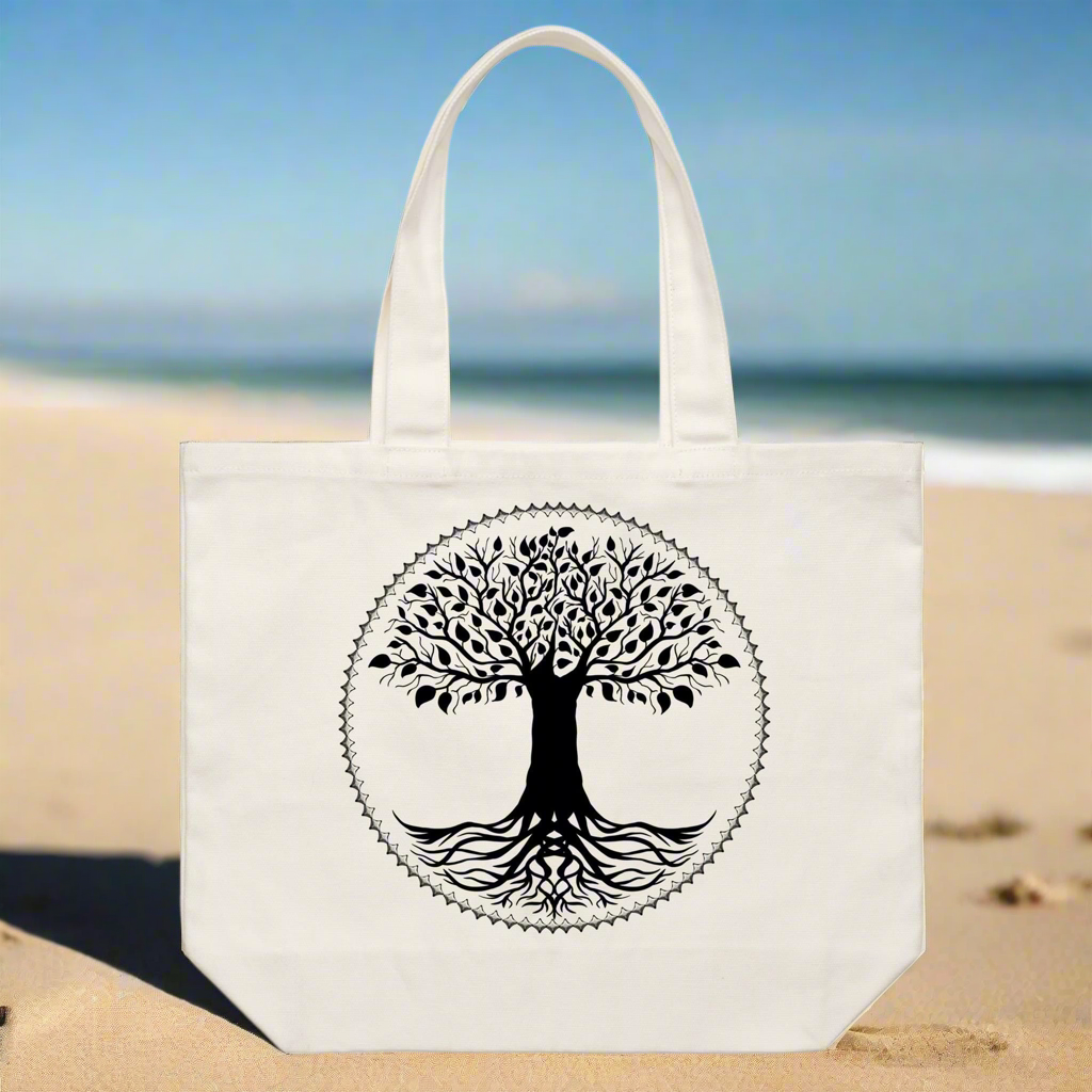 Earthfolk Canvas Tote Bag - Black Tree of Life