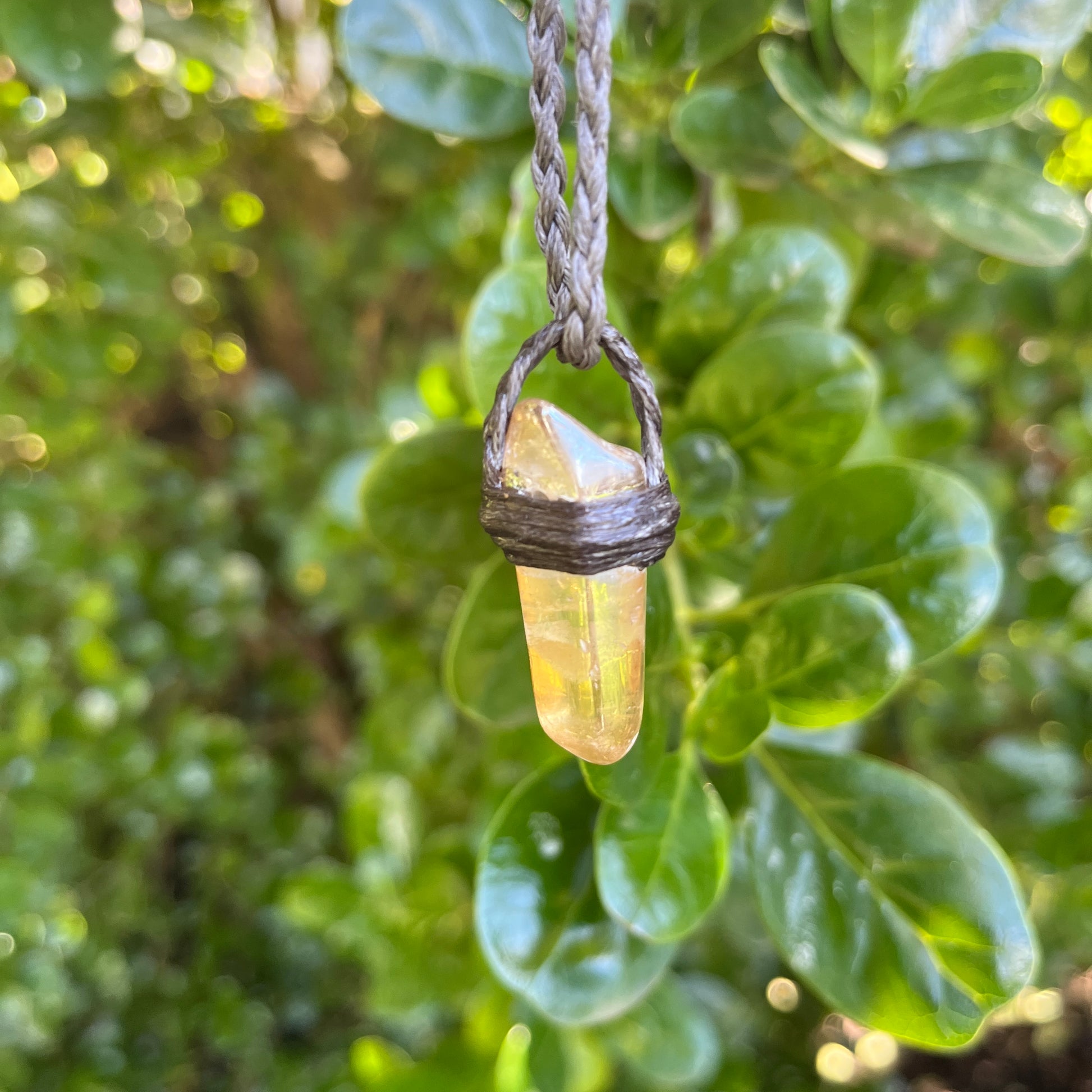 Tribe Talisman Macrame necklace - Orange Aura Quartz - The Crescent Moon