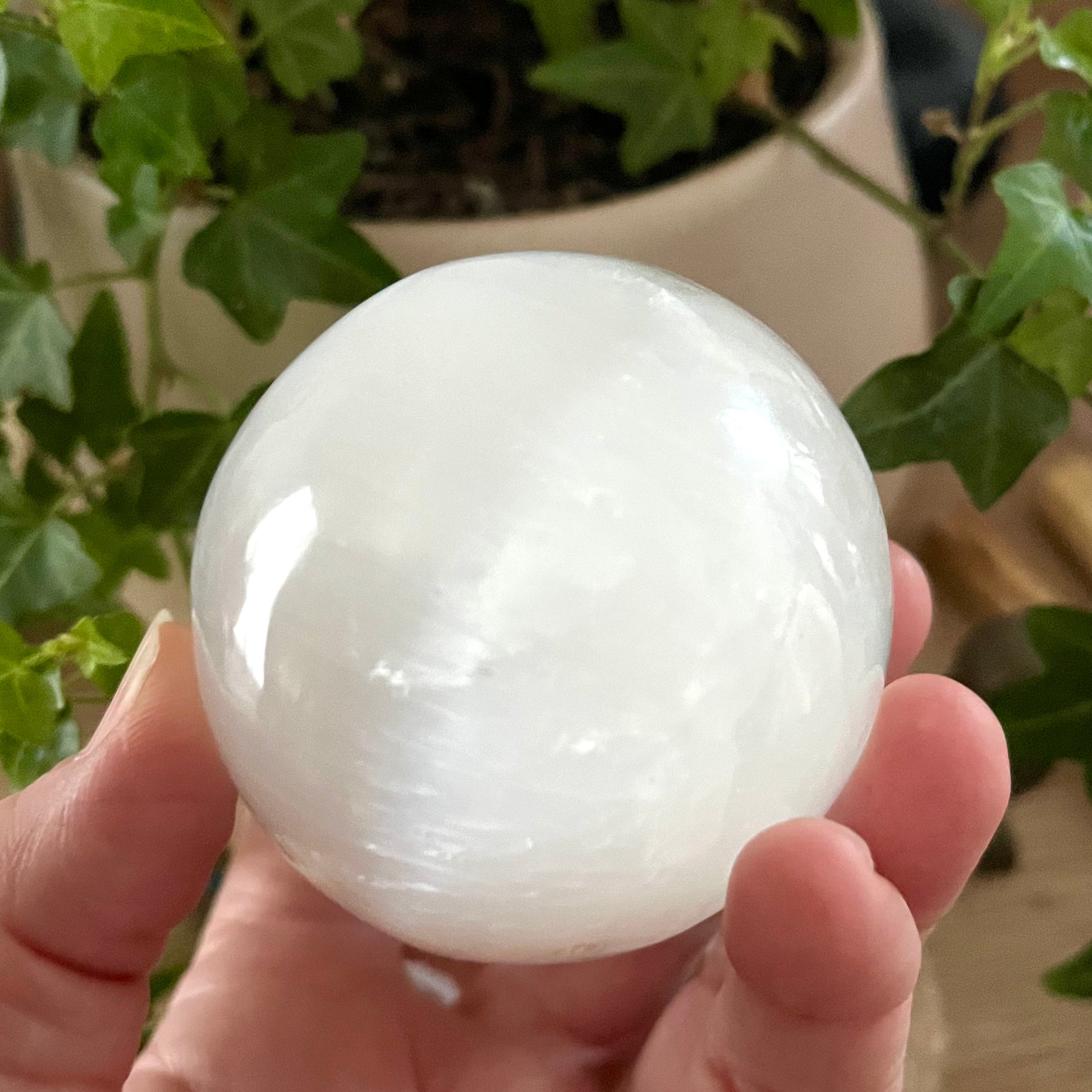 Selenite Sphere - The Crescent Moon