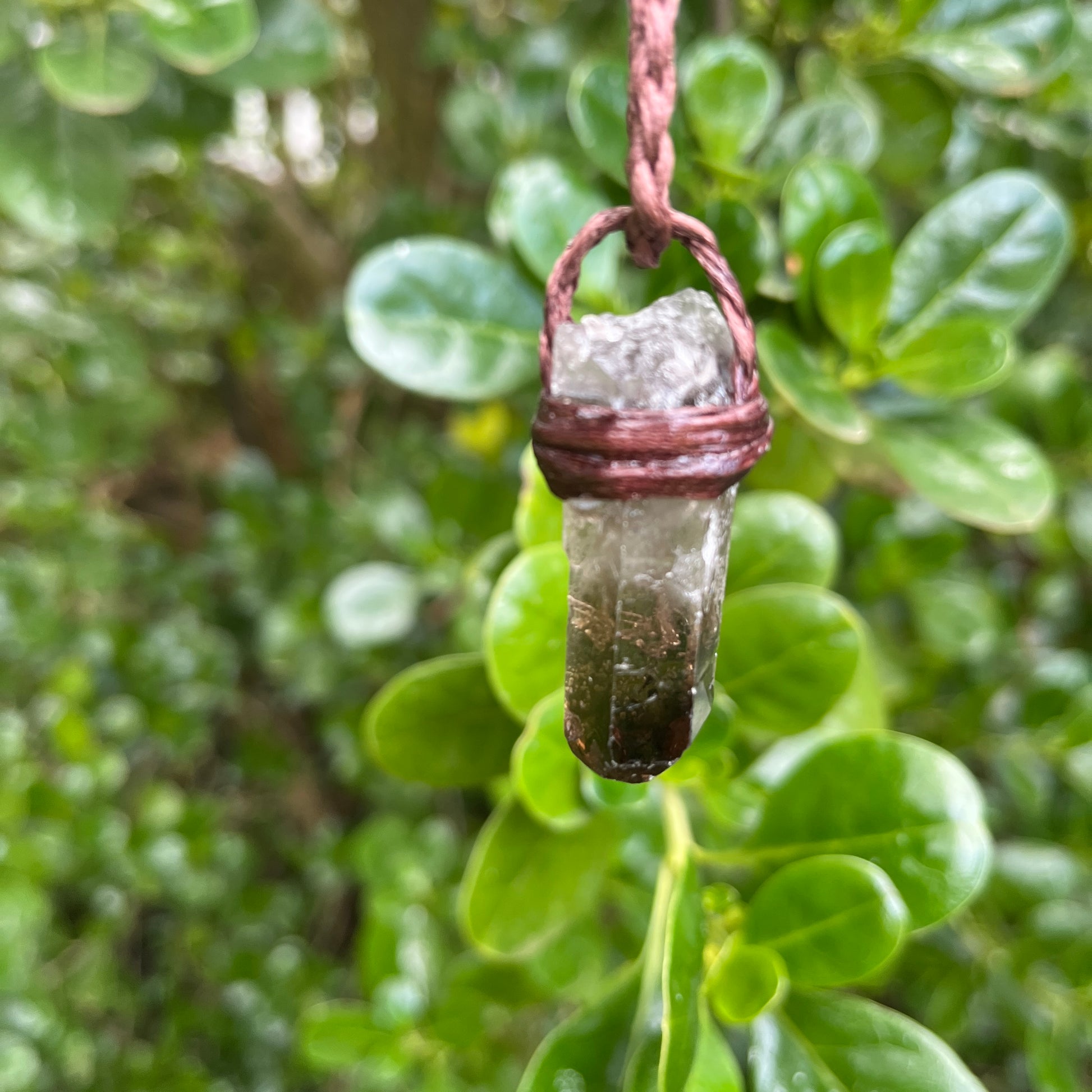 Tribe Talisman Macrame Necklace - Smokey Quartz Rough - The Crescent Moon