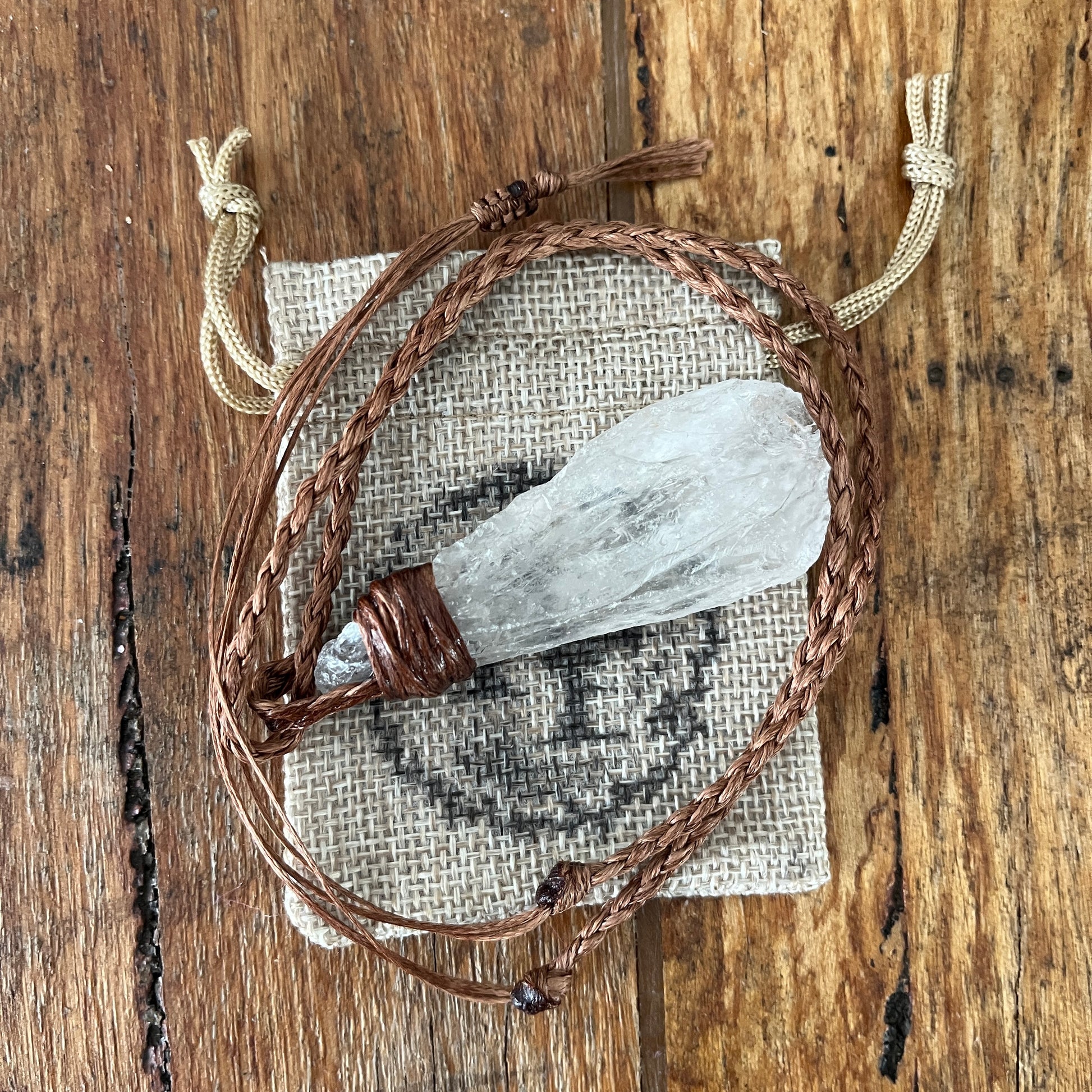 Tribe Talisman Macrame Necklace - Clear Quartz Rough - The Crescent Moon