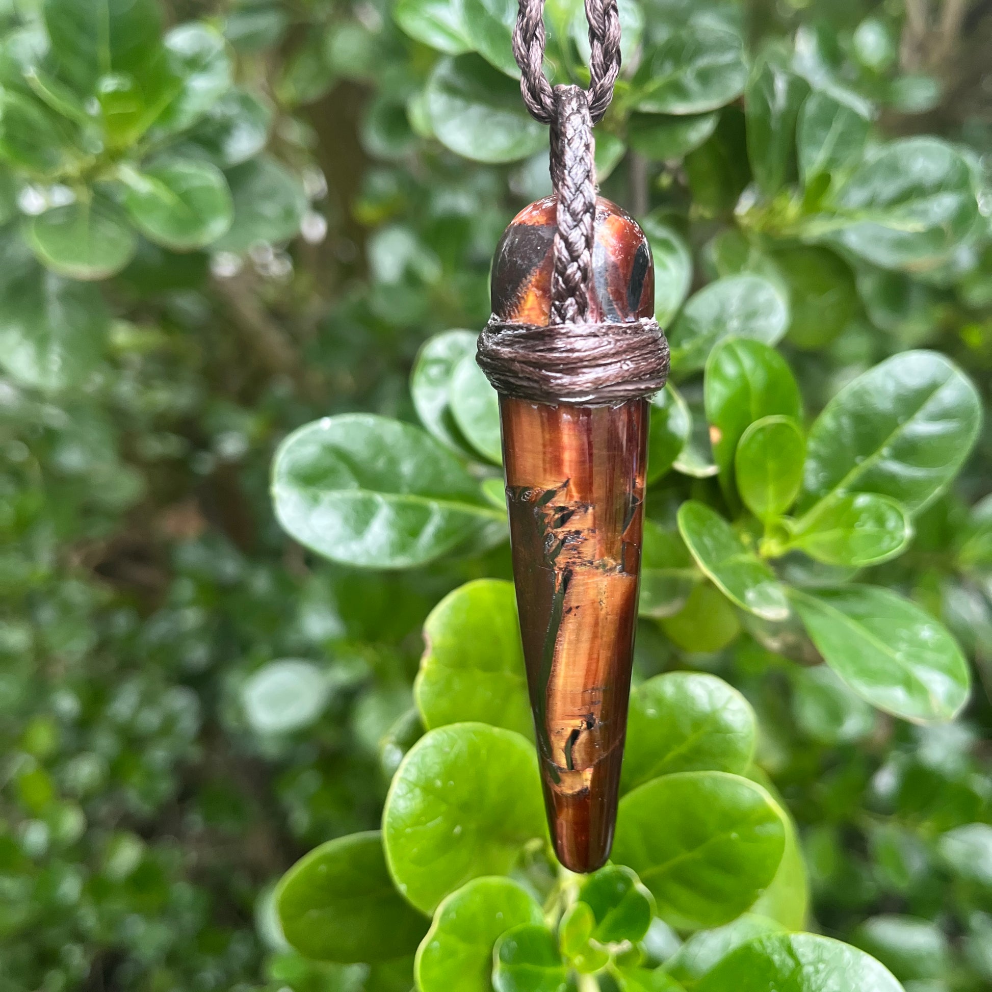 Tribe Talisman Macrame Necklace - Tiger Iron - The Crescent Moon
