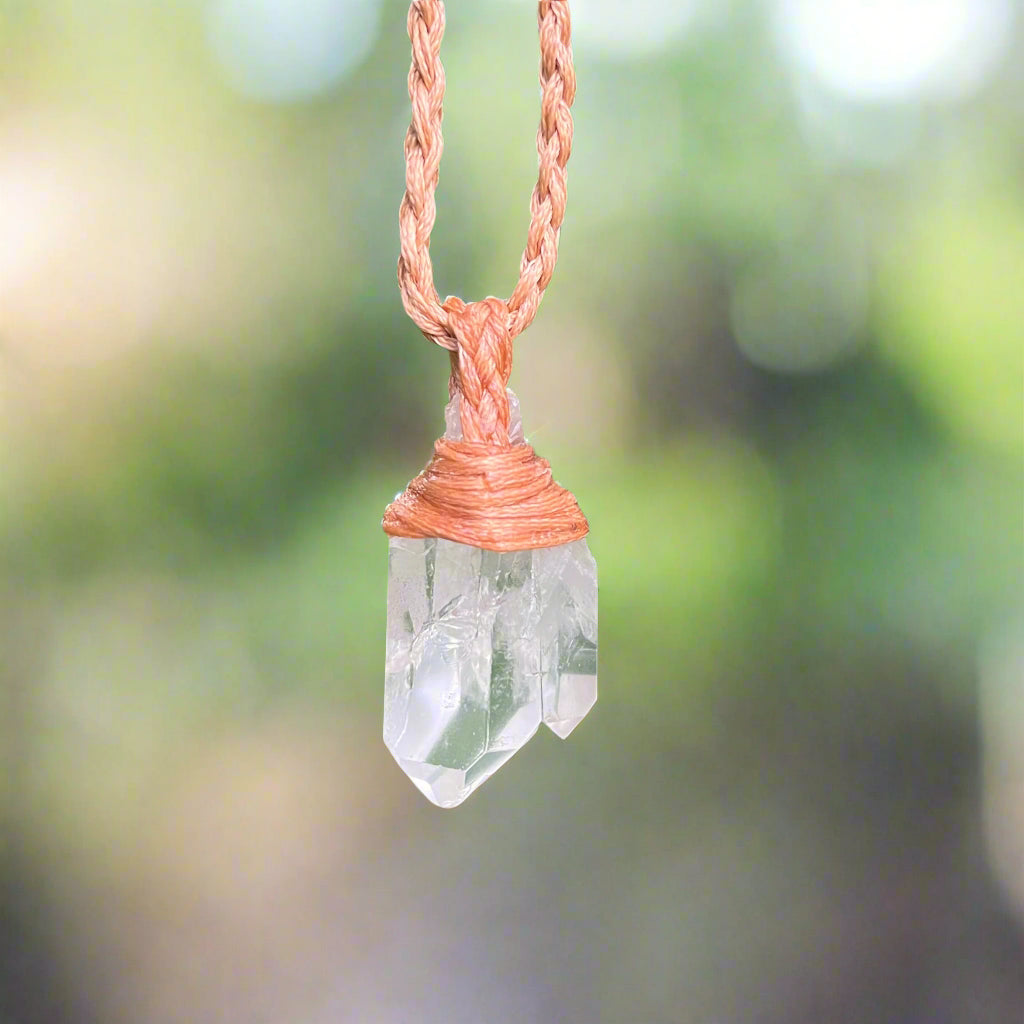 Tribe Talisman Macrame Necklace - Clear Quartz Cluster - The Crescent Moon