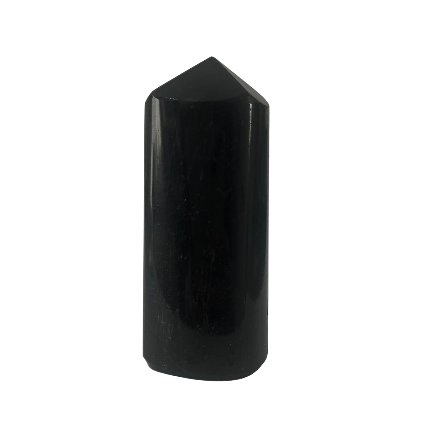 Black tourmaline crystal on a white background