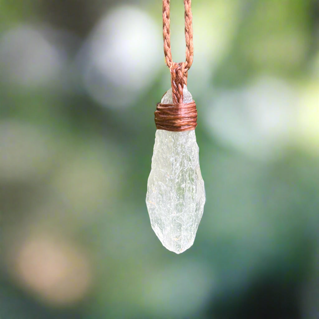 Tribe Talisman Macrame Necklace - Clear Quartz Rough - The Crescent Moon