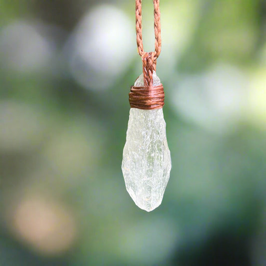 Tribe Talisman Macrame Necklace - Clear Quartz Rough - The Crescent Moon