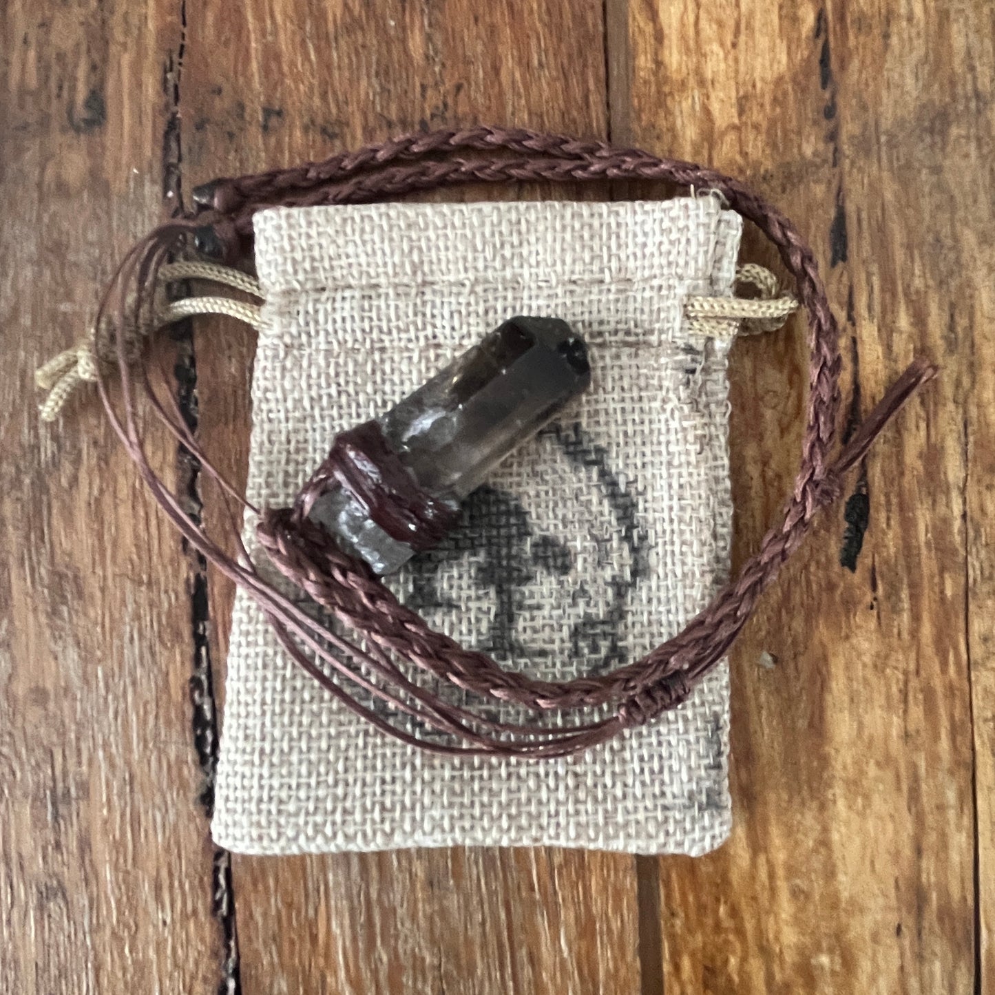 Tribe Talisman Macrame Necklace - Smokey Quartz Rough - The Crescent Moon