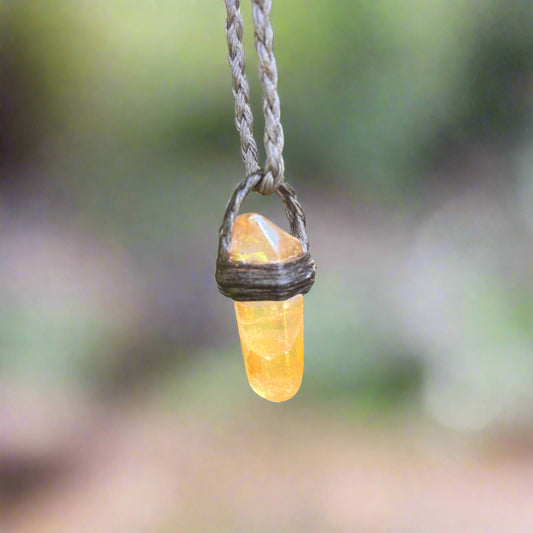 Tribe Talisman Macrame necklace - Orange Aura Quartz - The Crescent Moon