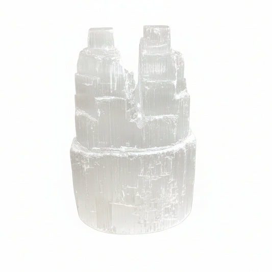 selenite crystal tower white background