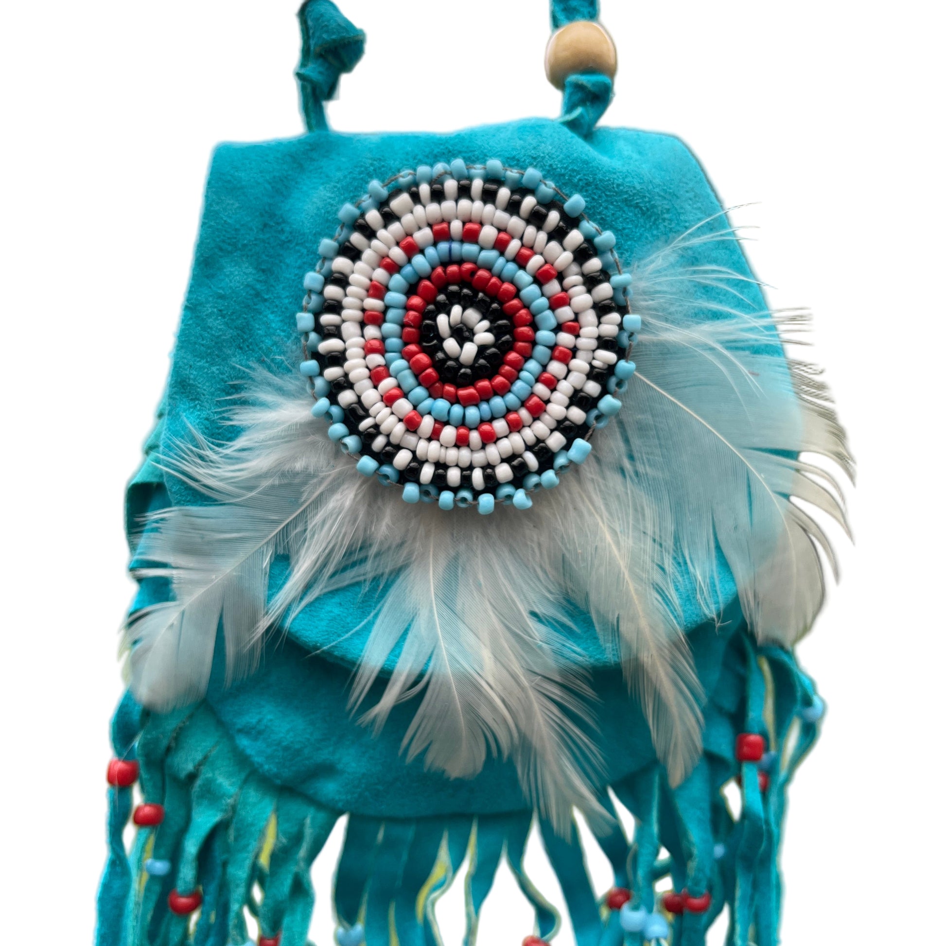 Medicine Pouch Aqua with Beads - The Crescent Moon