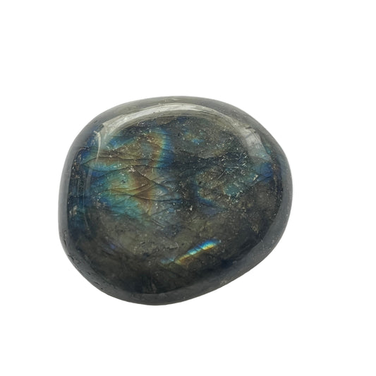 Labradorite stone on a white background