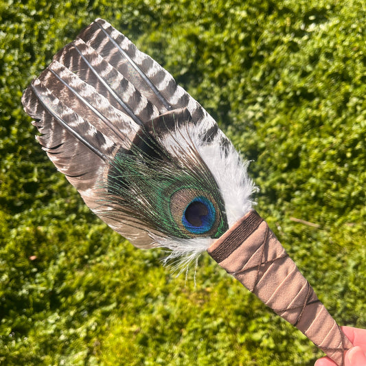 Smudging Feather Wand with Peacock Feather Large