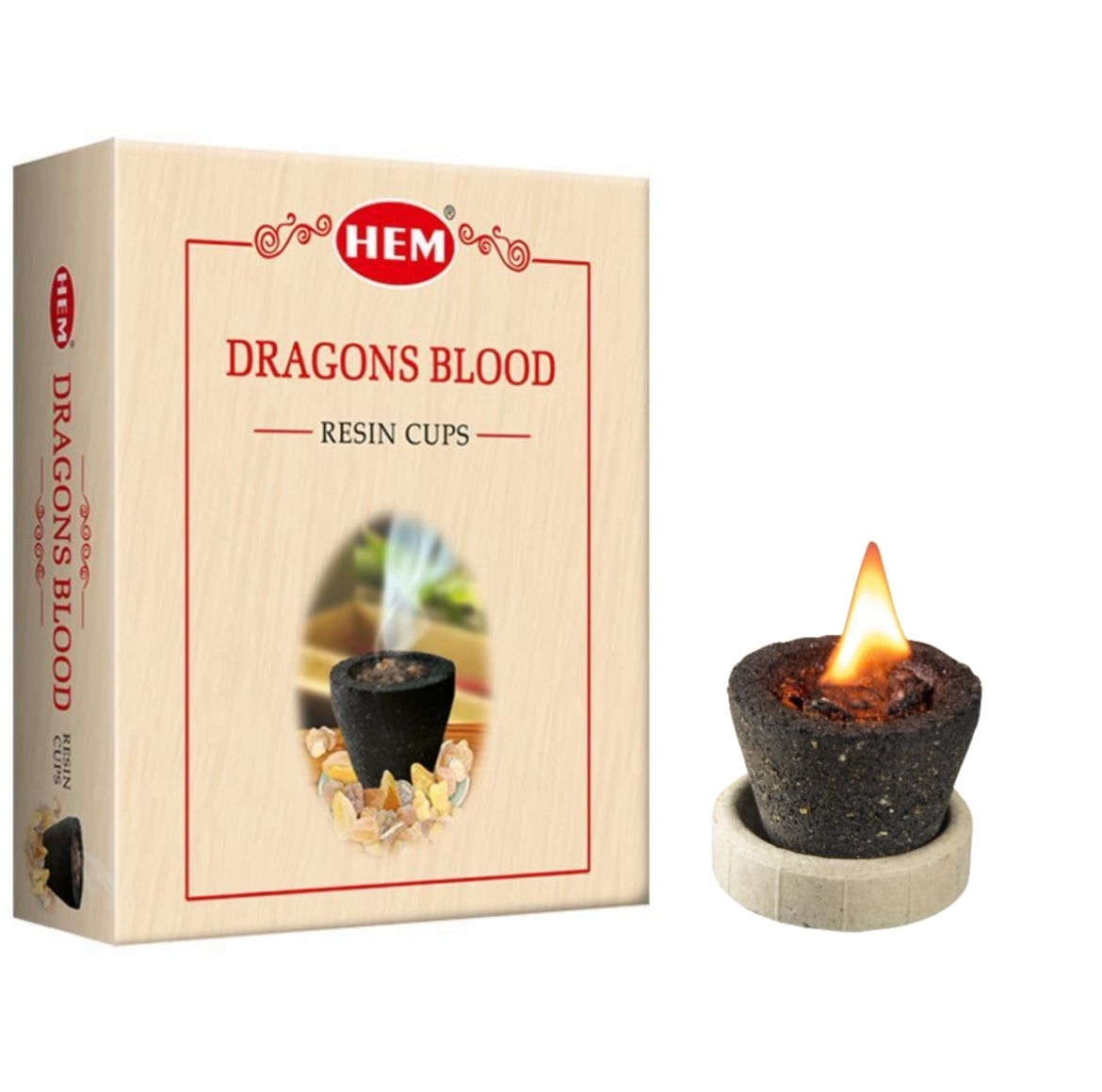 Hem resin charcoal cups with dragons blood resin incense