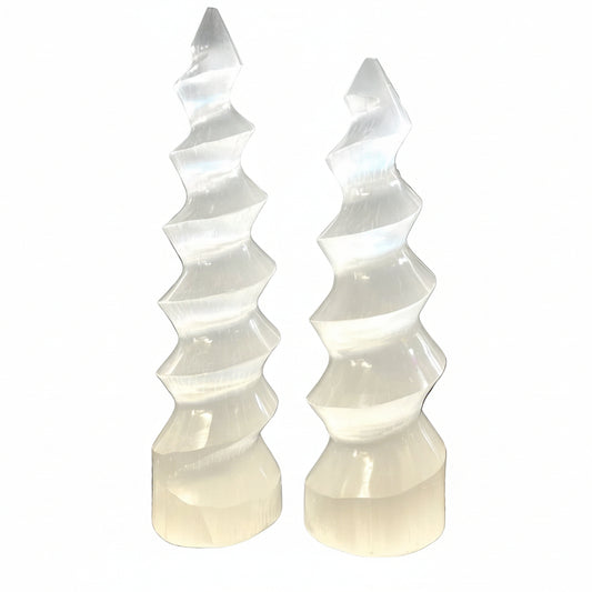 selenite crystal spiral towers hand carved crystal
