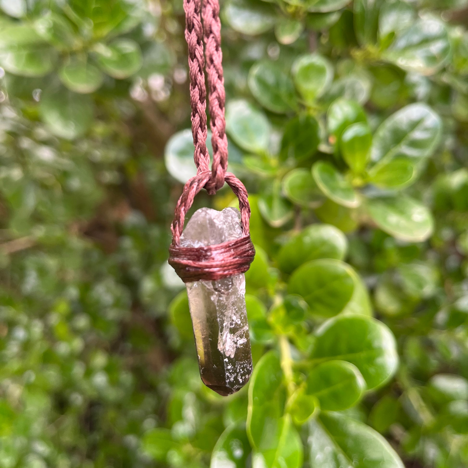Tribe Talisman Macrame Necklace - Smokey Quartz Rough - The Crescent Moon