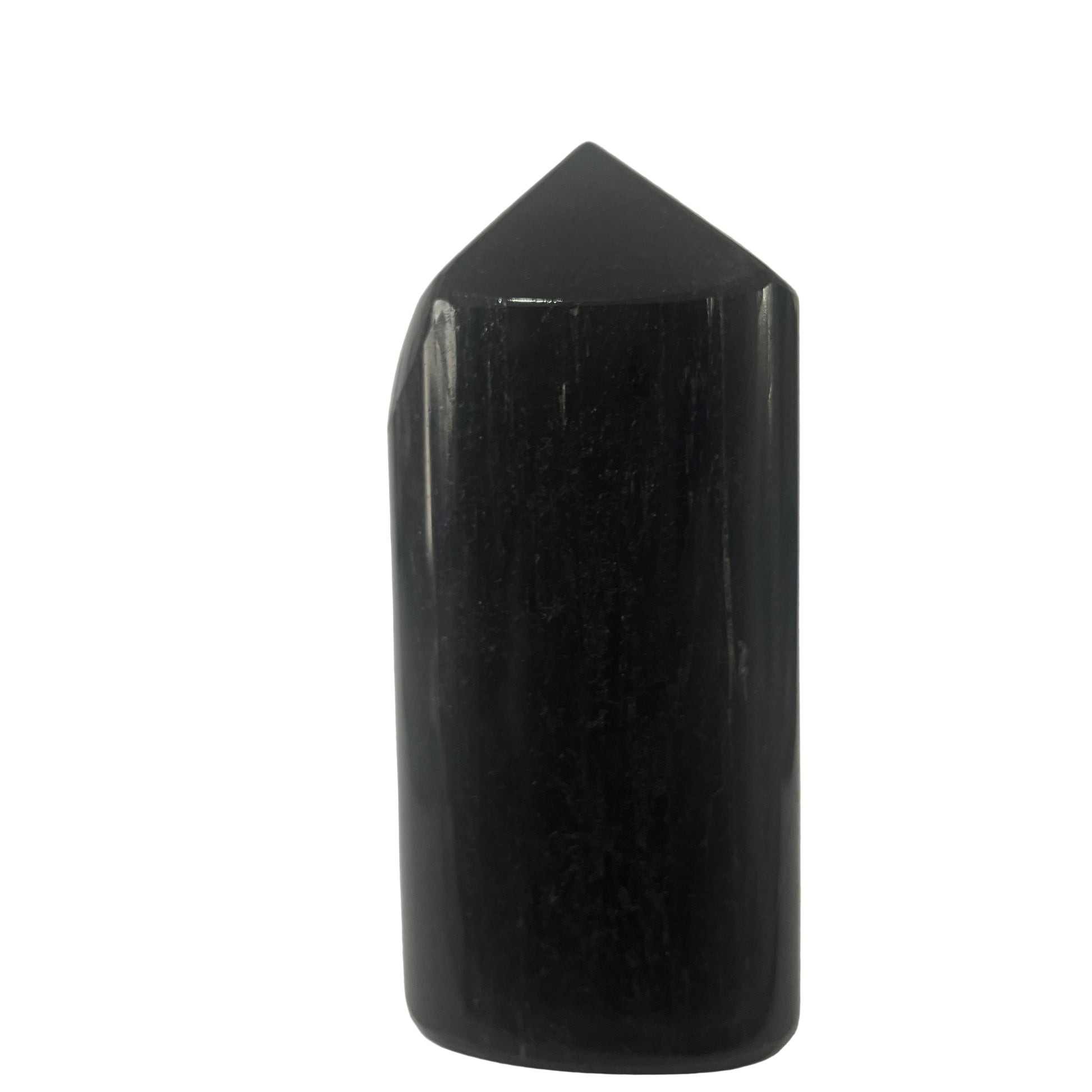 Black Tourmaline crystal towerd on a white background