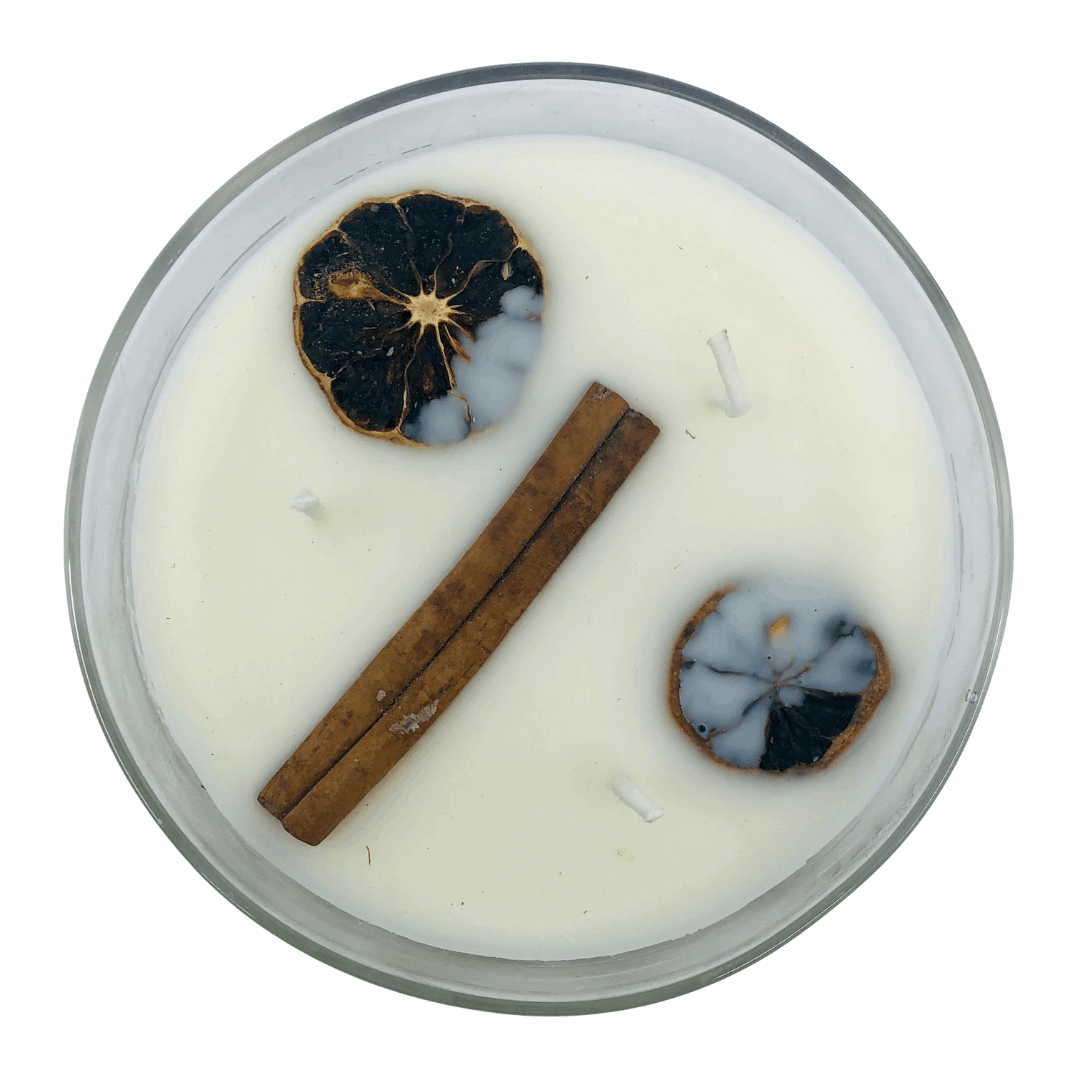 Tangy citrus soy candle with 3 pure cotton wicks.