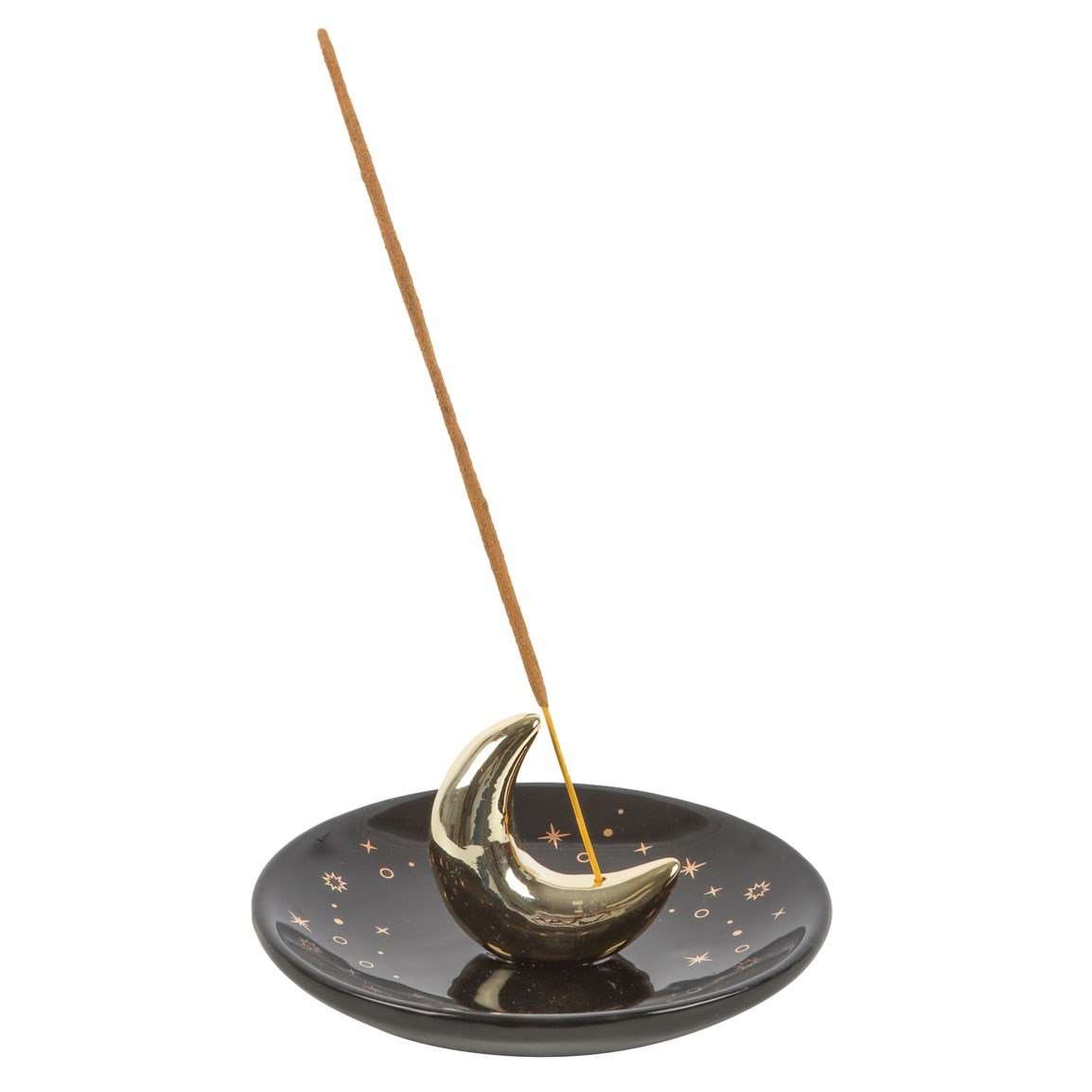 Black & Gold Crescent Moon Ceramic Incense Holder – Celestial