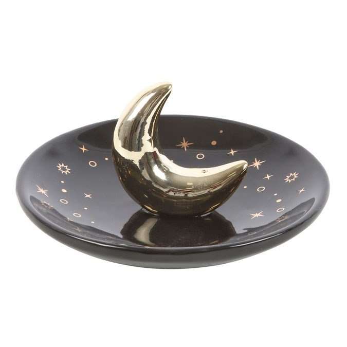 Black & Gold Crescent Moon Ceramic Incense Holder – Celestial