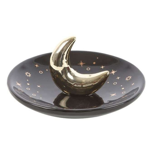 Black & Gold Crescent Moon Ceramic Incense Holder – Celestial