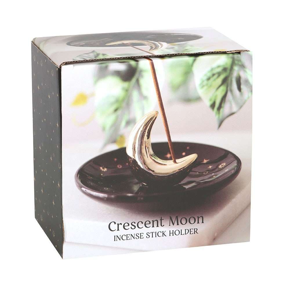 Black & Gold Crescent Moon Ceramic Incense Holder – Celestial
