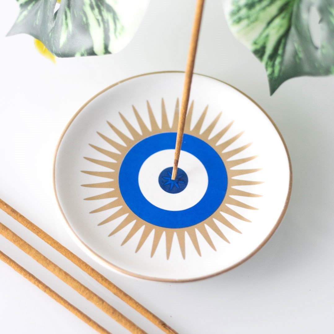 Ceramic Incense Holder - Evil Eye - The Crescent Moon