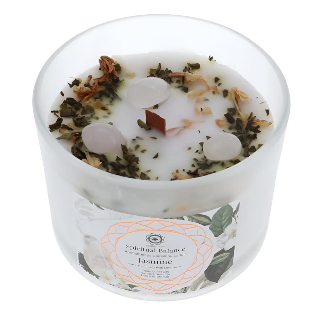 Crystal and herb candle jasmine and green tea