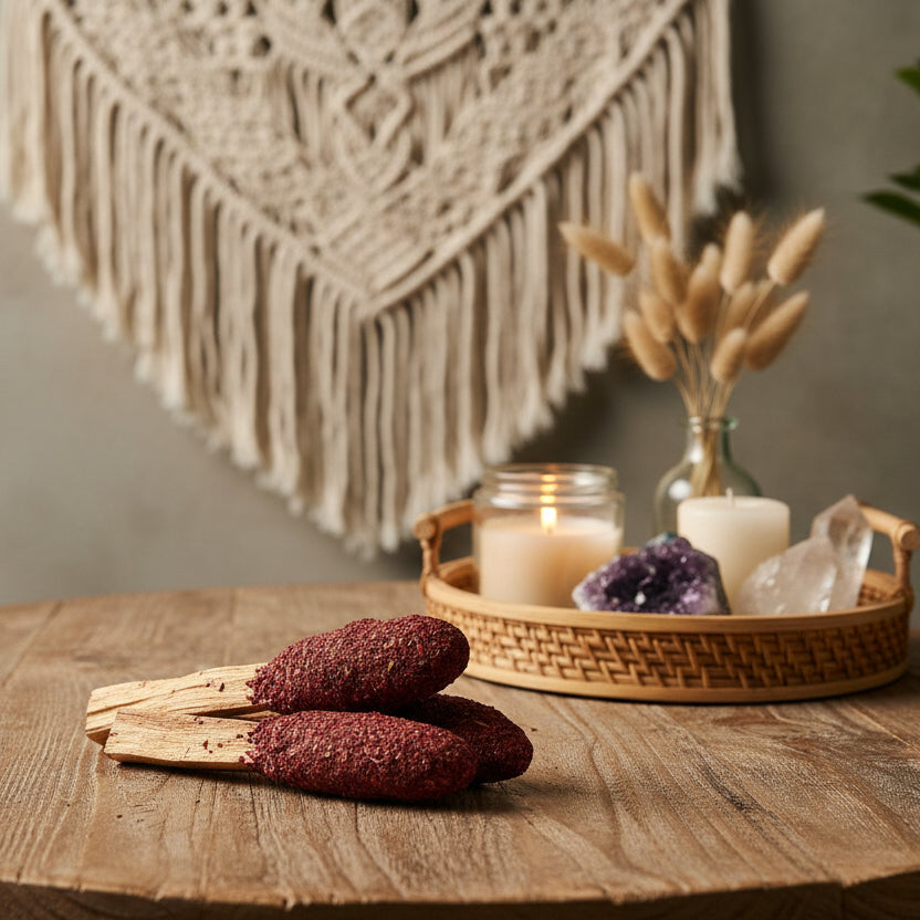Palo santo smudge stick with dragons blood resin and herbs