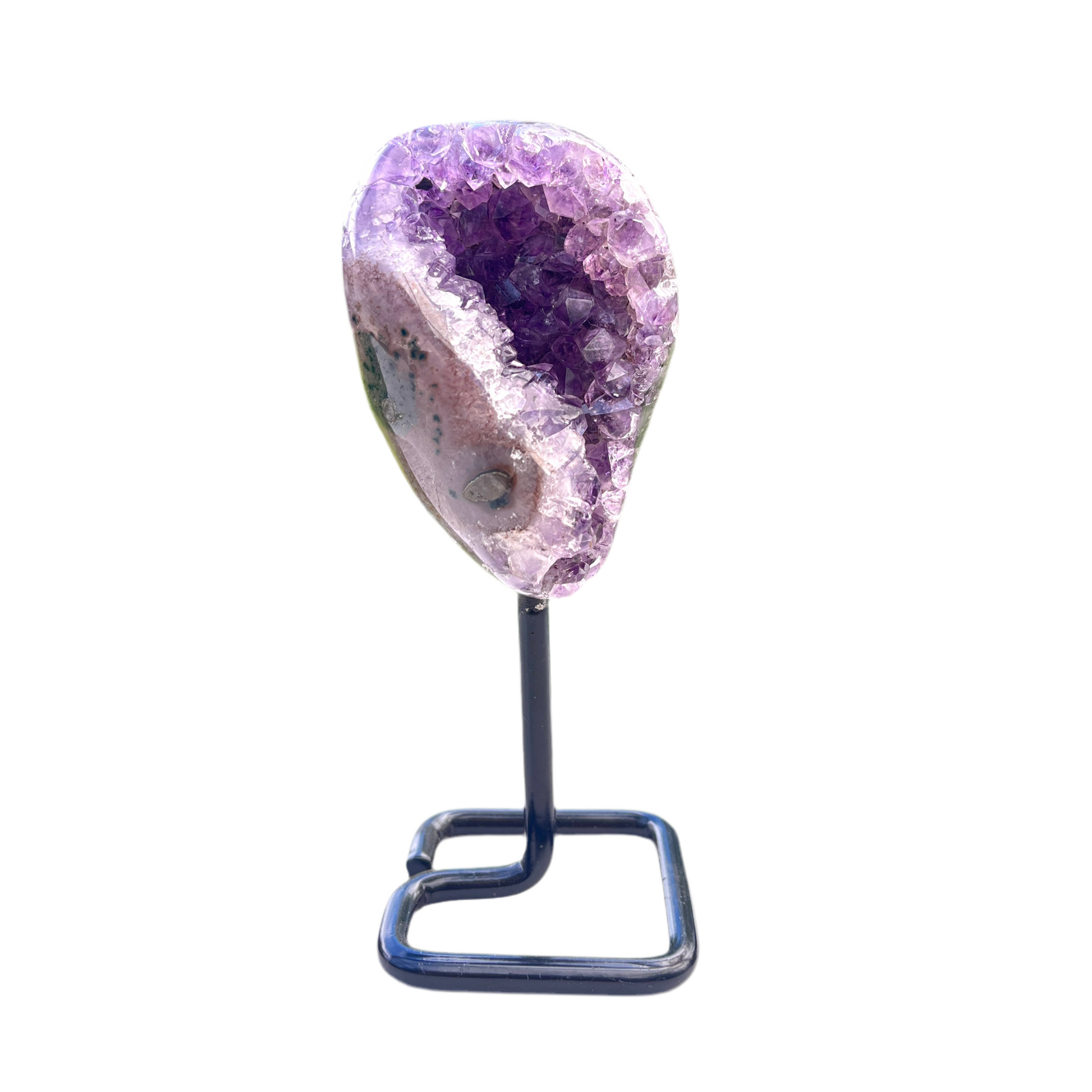Amethyst Geode on Metal Stand – Natural Crystal Cluster for Home & Healing - The Crescent Moon
