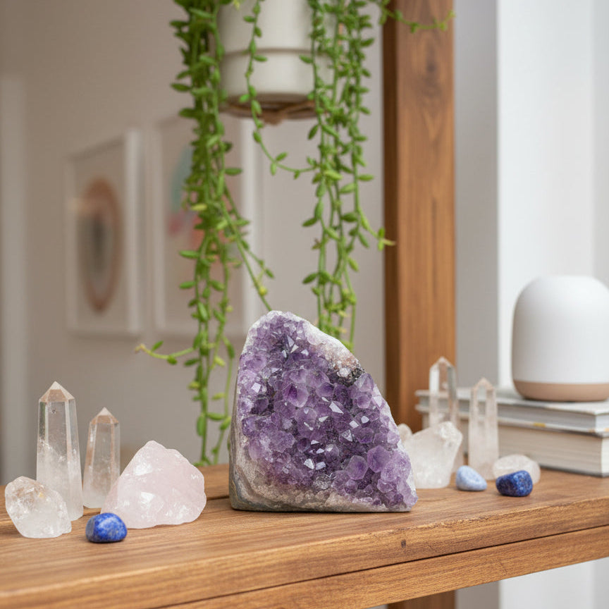 amethyst crystal on shelf