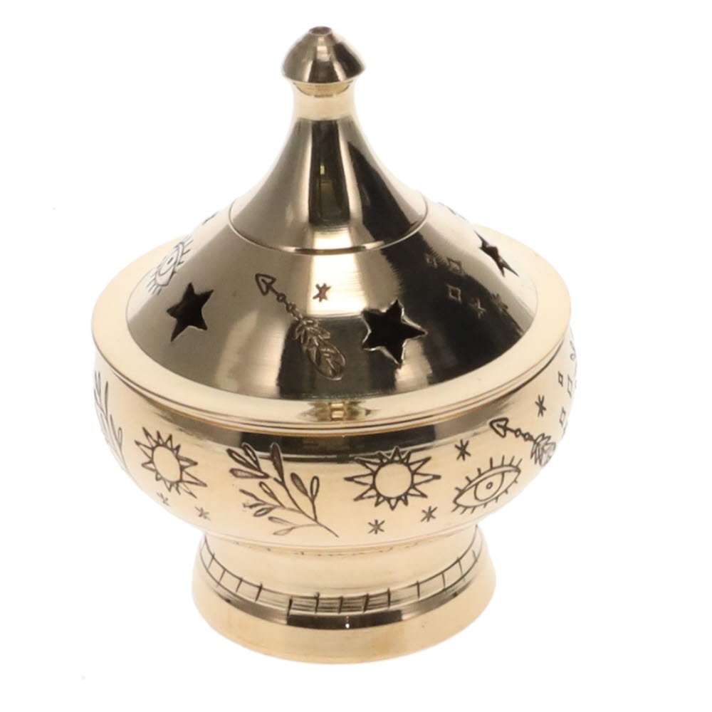 Brass Incense Burner - Decorative Evil Eye, Herbs and Sun