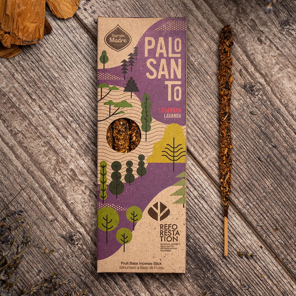 Palo Santo incense stick packaging on a wooden surface