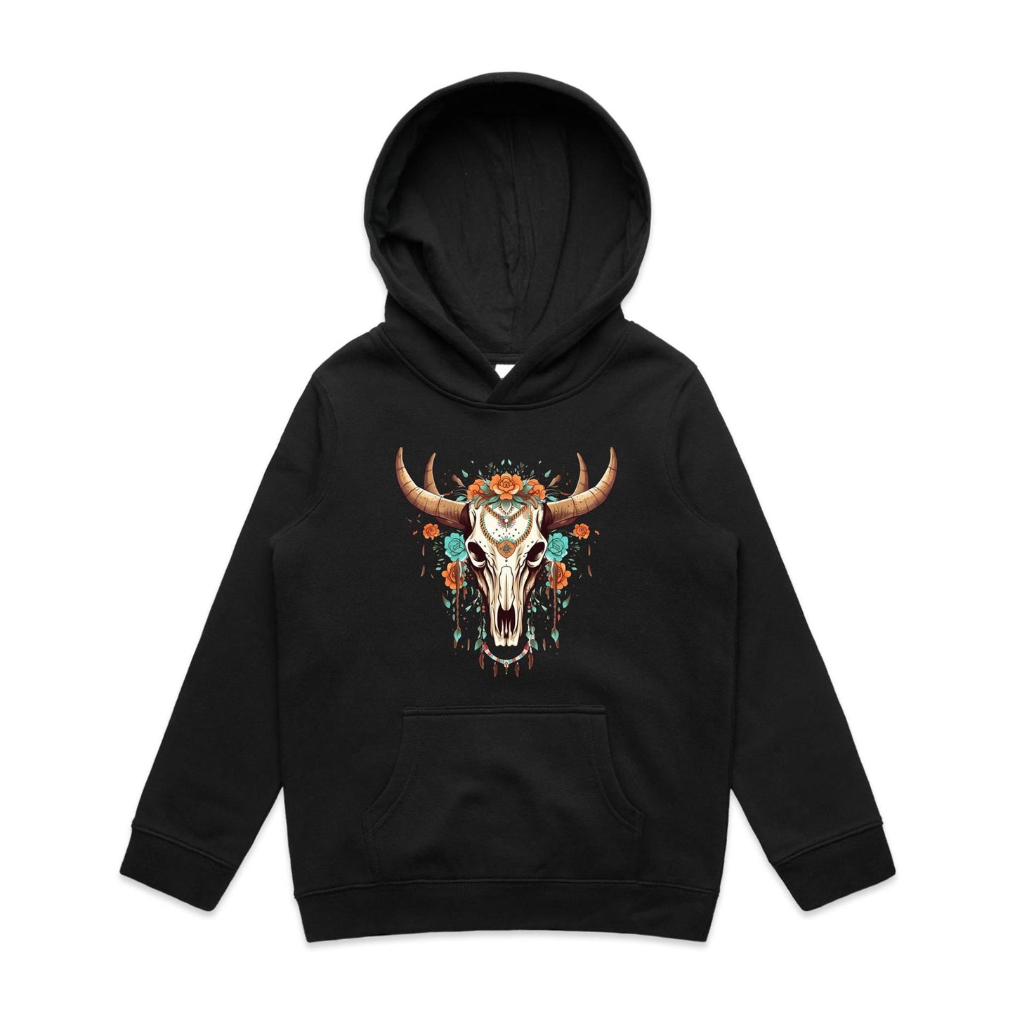 Kids Earthfolk Hoodie - Floral Skull - The Crescent Moon