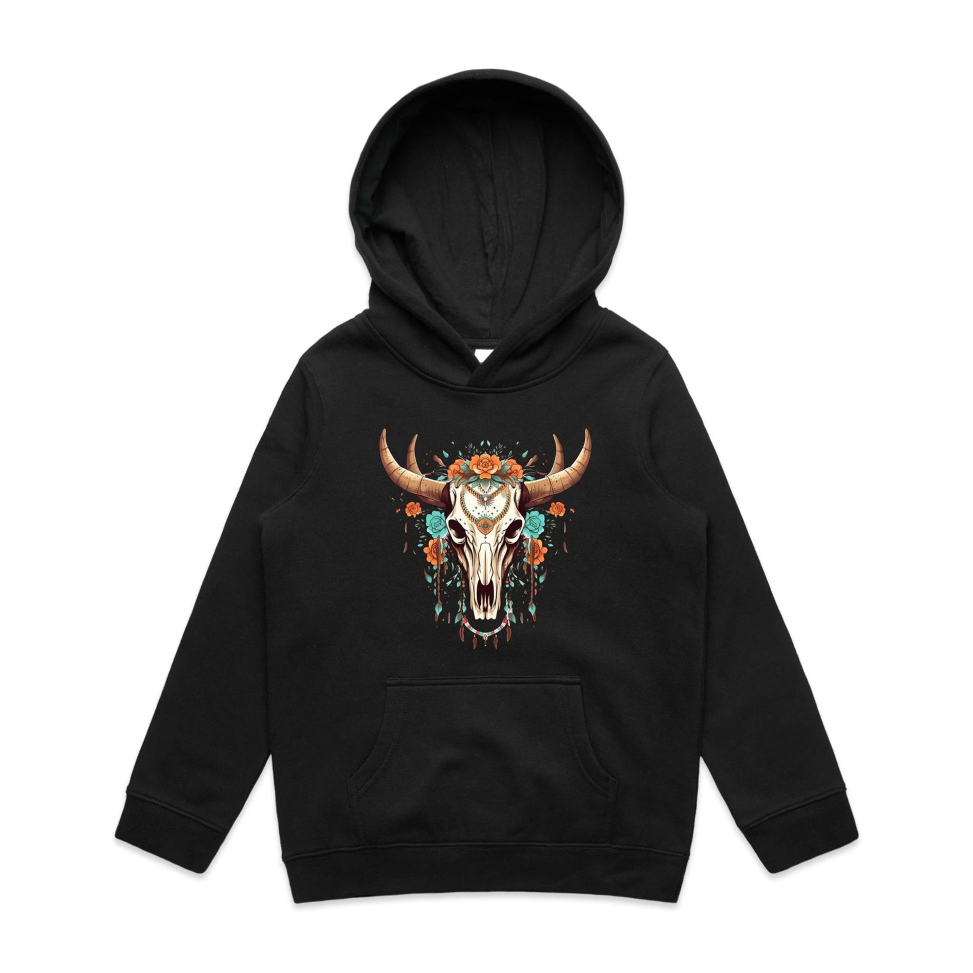 Kids Earthfolk Hoodie - Floral Skull - The Crescent Moon