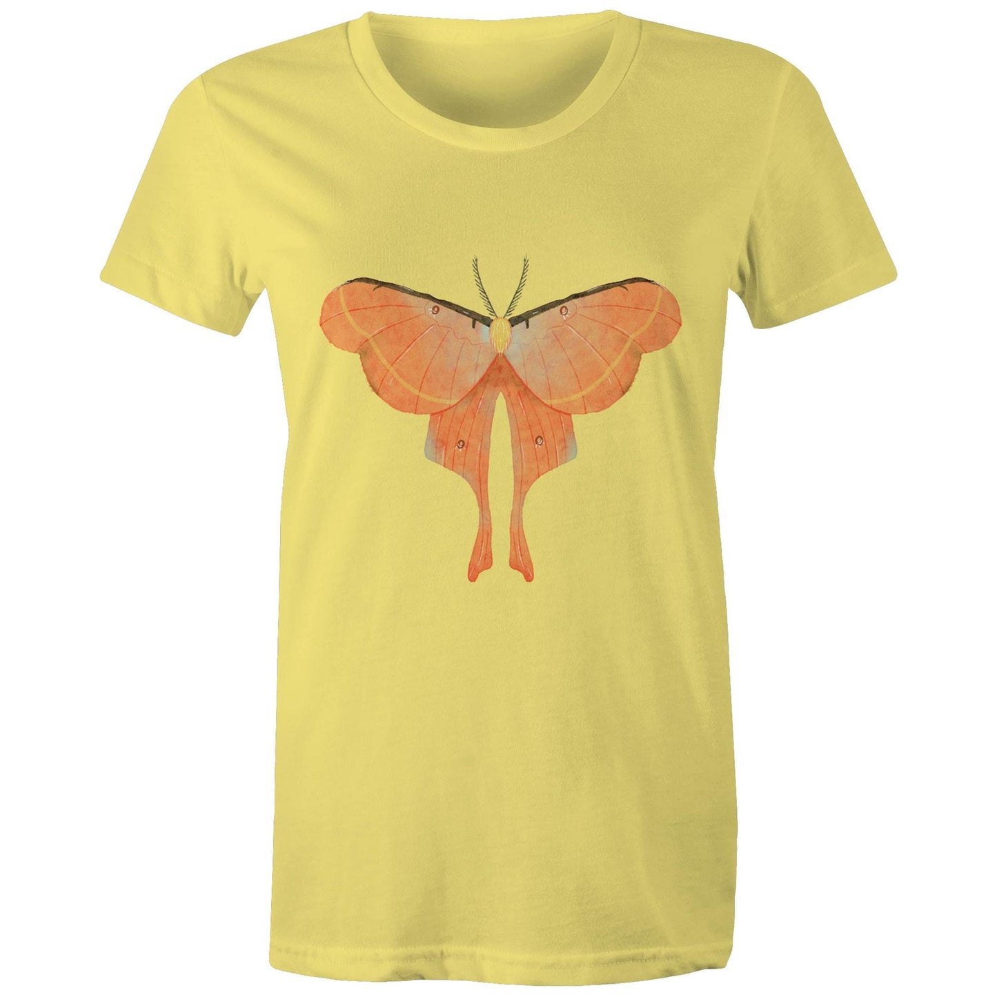 Earthfolk Printed T shirt - Women's Relaxed Fit - Orange Moth - The Crescent Moon