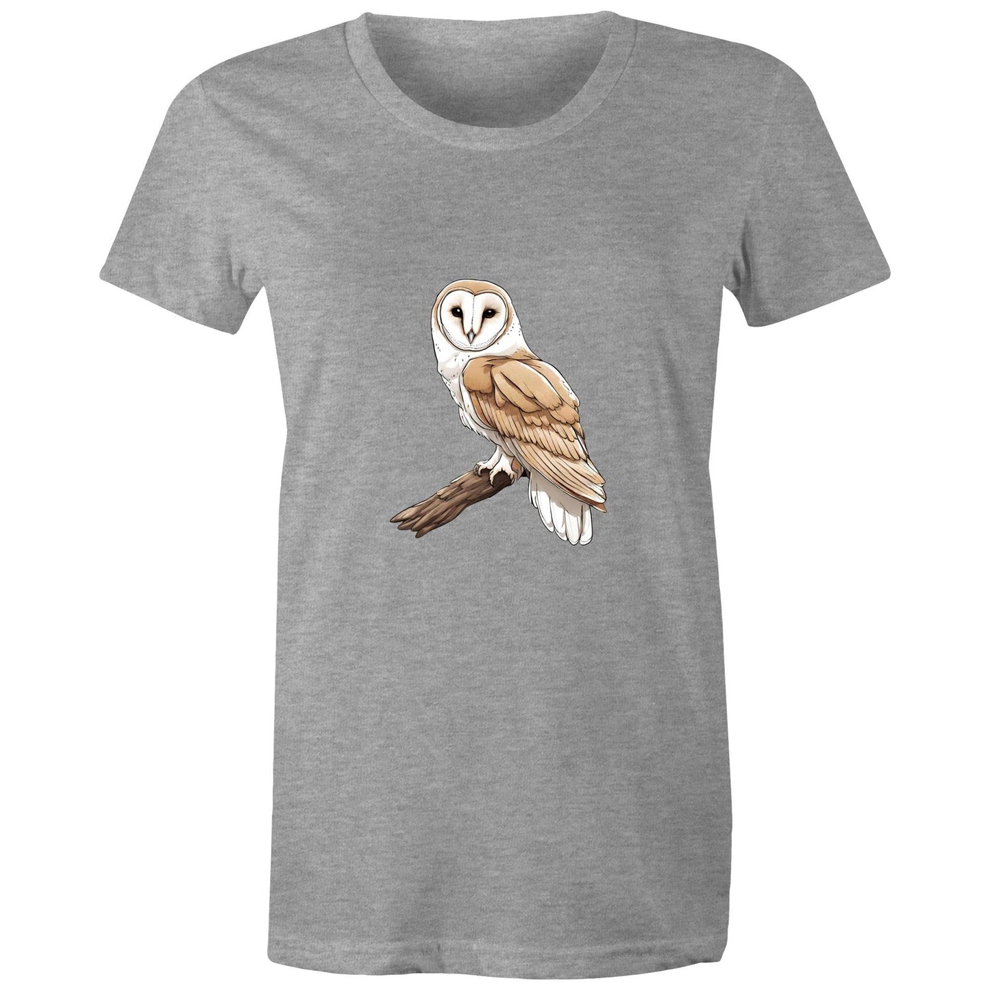 Women's Earthfolk T shirt - Barn Owl on Branch - The Crescent Moon