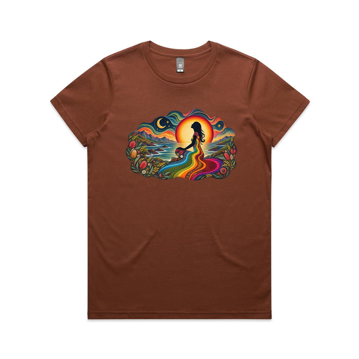 Womens Earthfolk Retro Rainbow Spirit T-shirt - Earthfolk Nature Tees