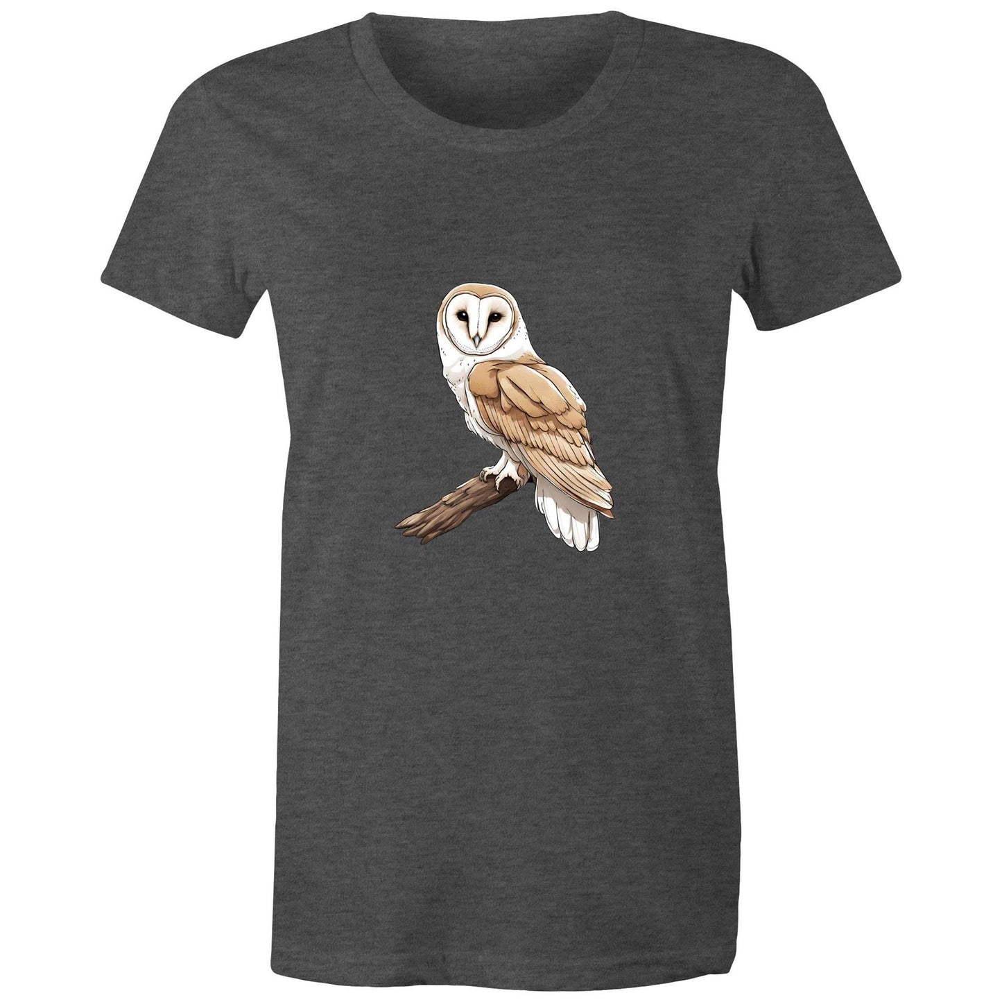 Women's Earthfolk T shirt - Barn Owl on Branch - The Crescent Moon