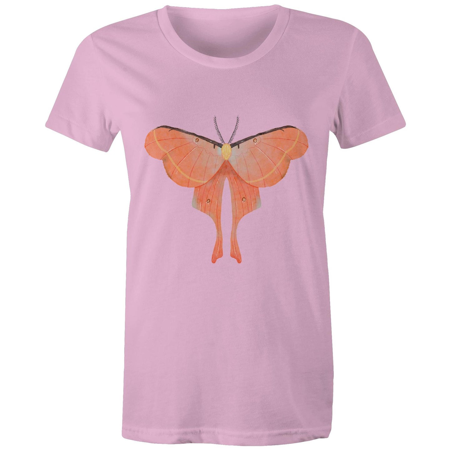 Earthfolk Printed T shirt - Women's Relaxed Fit - Orange Moth - The Crescent Moon