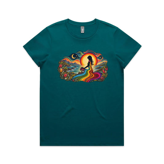 Womens Earthfolk Retro Rainbow Spirit T-shirt - Earthfolk Nature Tees