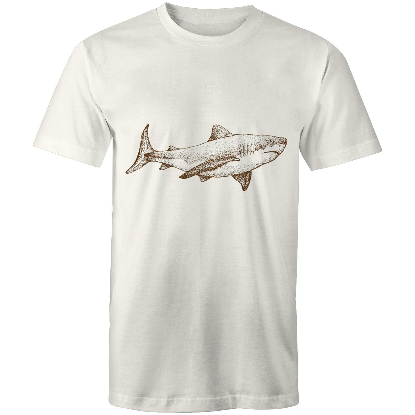 Earthfolk Printed T shirt - Mens Relaxed Fit - Sepia Shark - The Crescent Moon