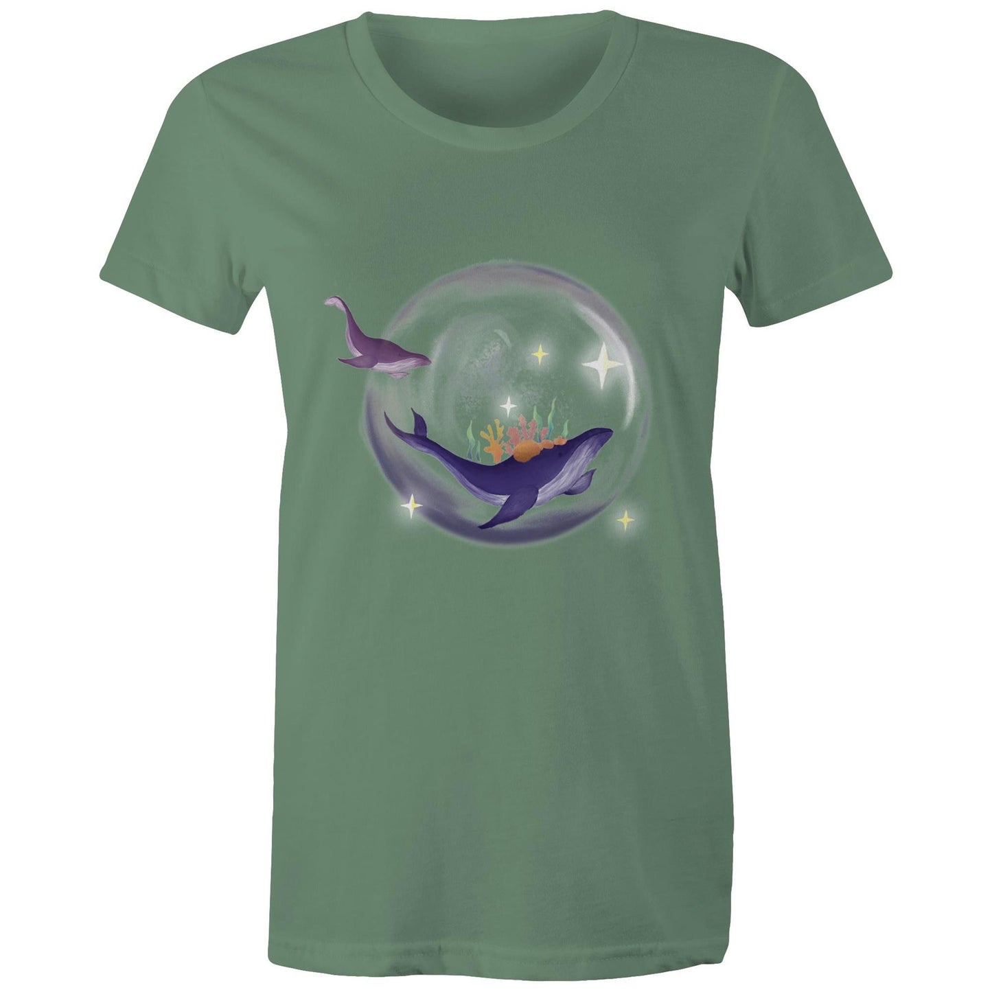 Women's T-shirt by Earthfolk - Crystal Ball Whale - The Crescent Moon