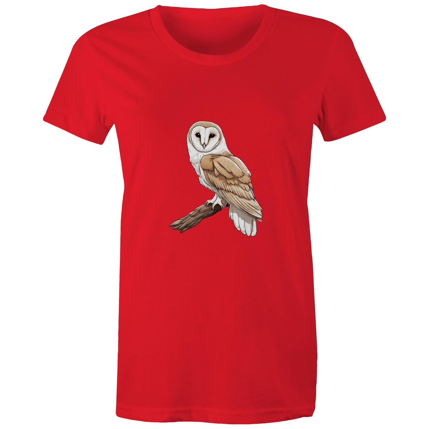 Women's Earthfolk T shirt - Barn Owl on Branch - The Crescent Moon