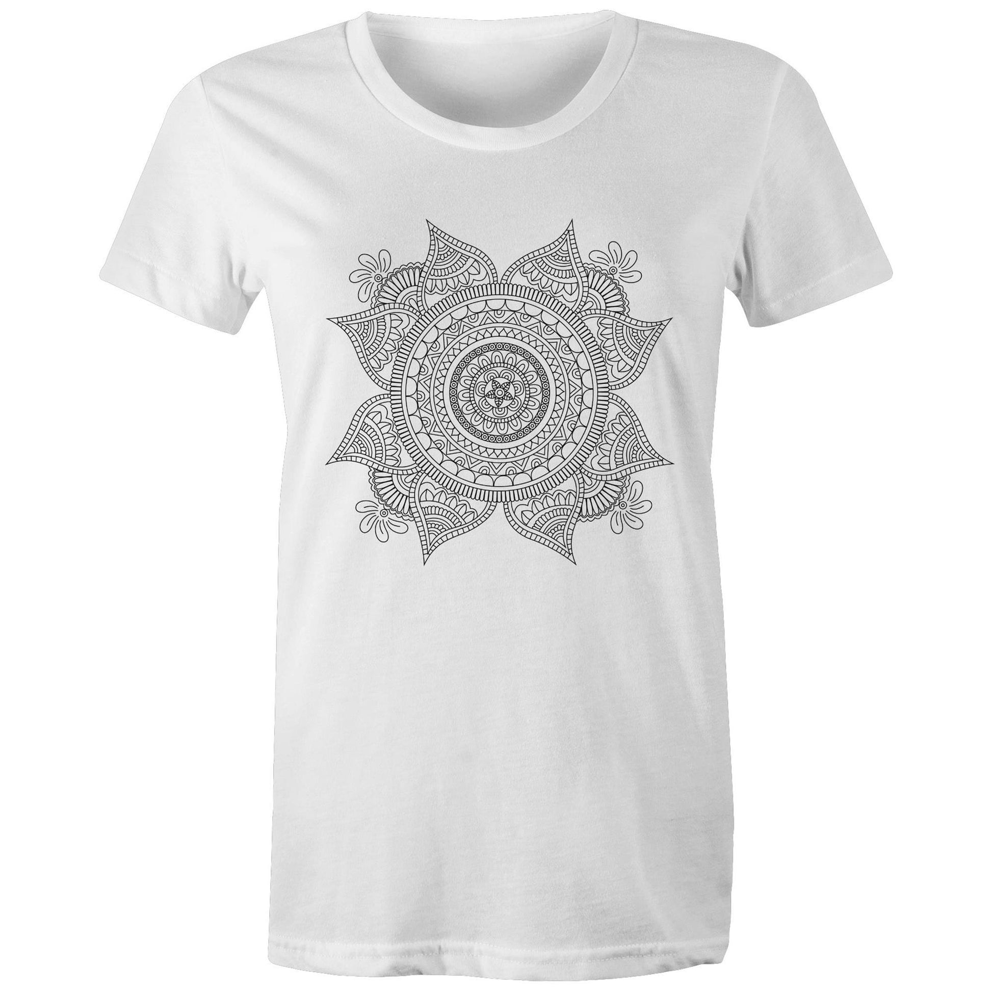 Women's Earthfolk T shirt - Mandala Mono - The Crescent Moon