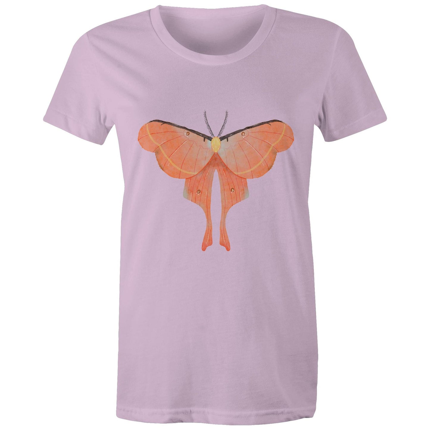 Earthfolk Printed T shirt - Women's Relaxed Fit - Orange Moth - The Crescent Moon