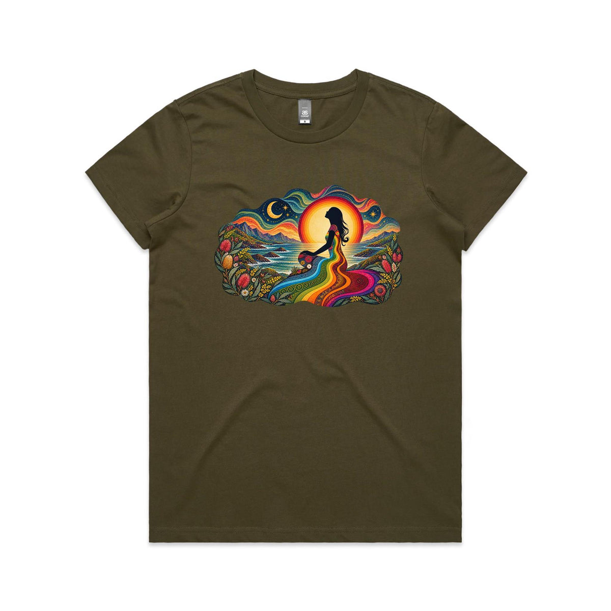 Womens Earthfolk Retro Rainbow Spirit T-shirt - Earthfolk Nature Tees