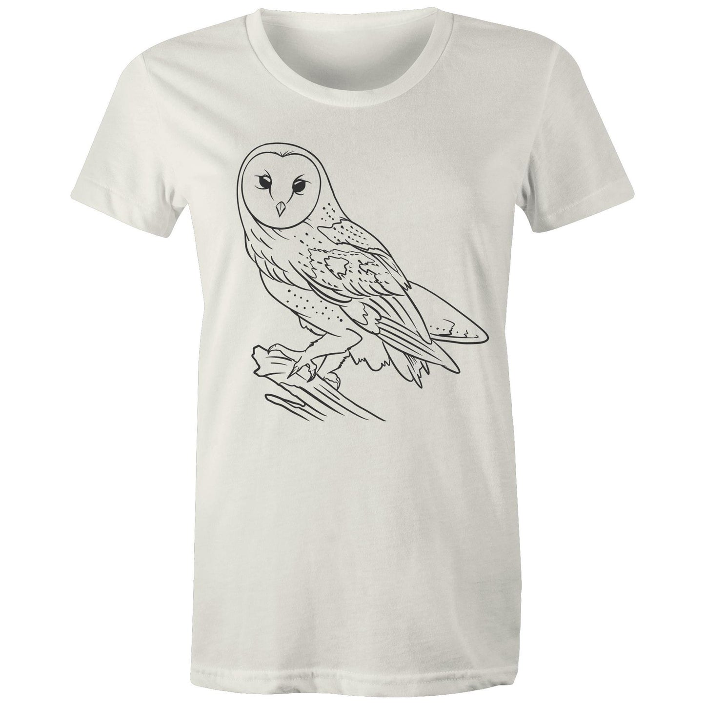 Earthfolk Printed T shirt - Women's Relaxed Fit - Owl Sketch - The Crescent Moon