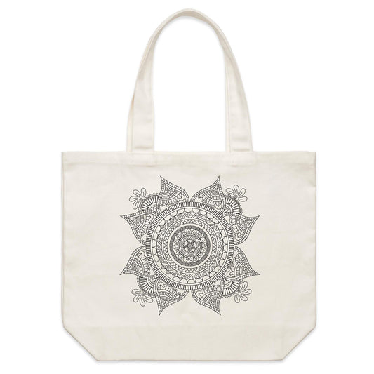 Earthfolk Canvas Tote Bag - Mandala Mono - The Crescent Moon