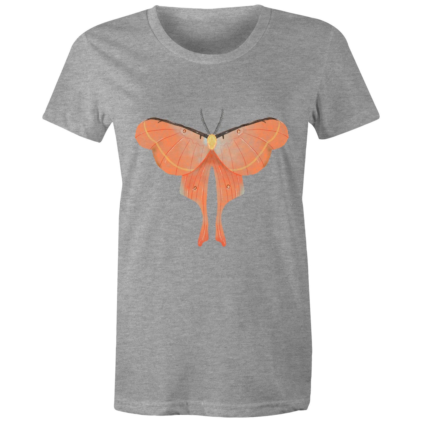 Earthfolk Printed T shirt - Women's Relaxed Fit - Orange Moth - The Crescent Moon