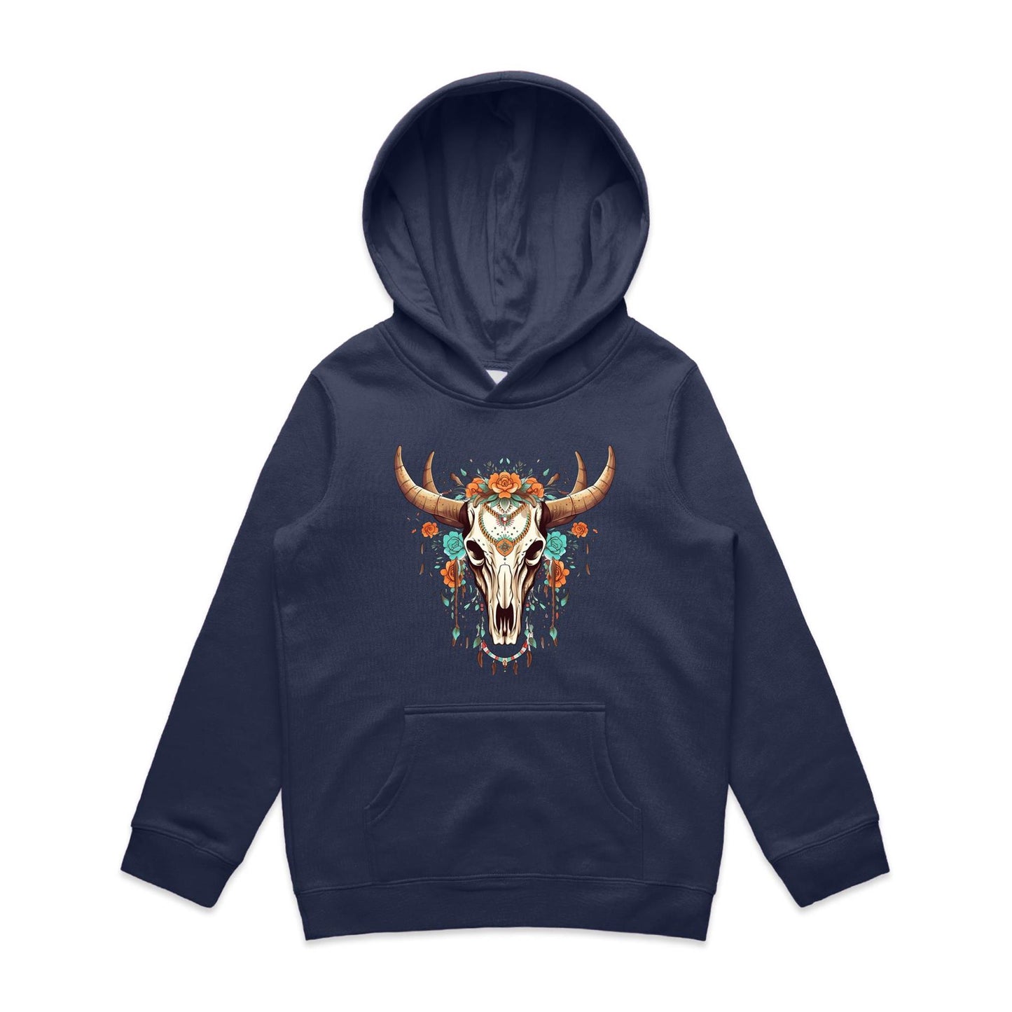 Kids Earthfolk Hoodie - Floral Skull - The Crescent Moon